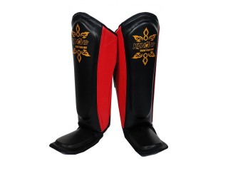 Kanong Real leather Boxing Shin guards : Red and Black